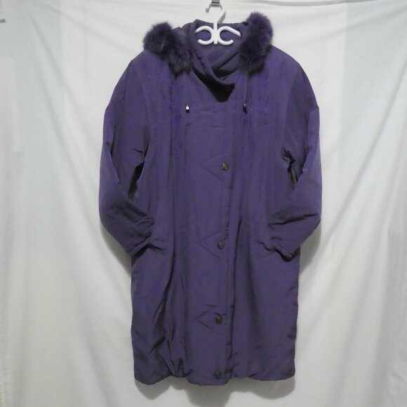 LAURA PETITES | large | Long Purple Winter Coat with Faux Fur Collar | GUC - Picture 1 of 16